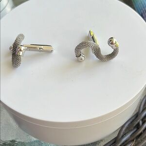 SWANK S shaped silver mesh cuff links